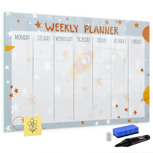 Pizarra de cristal borrable con imanes planificador semanal