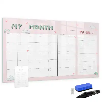 Pizarra magnética de pared con rotulador y diseño de planificador mensual infantil
