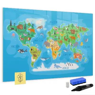 Pizarra magnética de pared con diseño de mapa de dibujos animados y rotulador