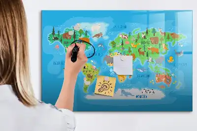 Pizarra magnética de pared con diseño de mapa de dibujos animados y rotulador
