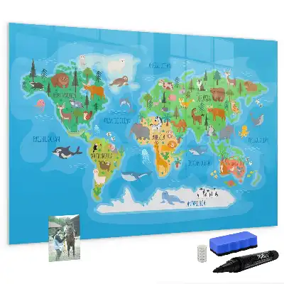 Pizarra magnética de pared con diseño de mapa de dibujos animados y rotulador
