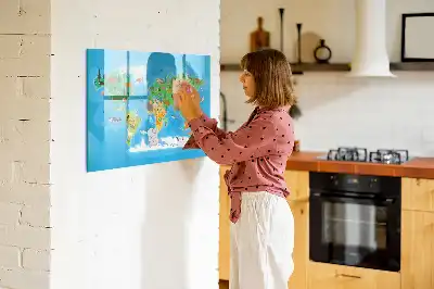 Pizarra magnética de pared con diseño de mapa de dibujos animados y rotulador