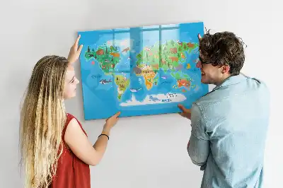 Pizarra magnética de pared con diseño de mapa de dibujos animados y rotulador