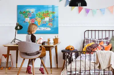 Pizarra magnética de pared con diseño de mapa de dibujos animados y rotulador