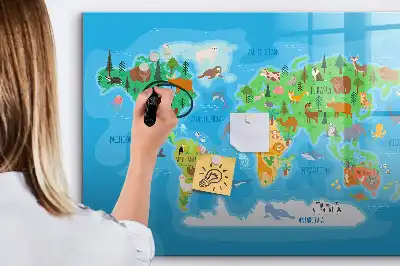 Pizarra magnética de pared con diseño de mapa de dibujos animados y rotulador