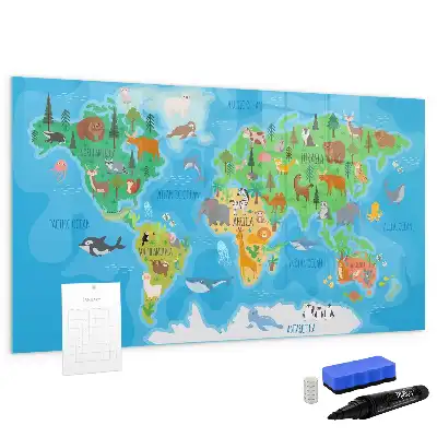 Pizarra magnética de pared con diseño de mapa de dibujos animados y rotulador
