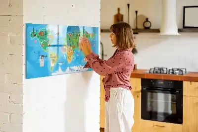 Pizarra magnética de pared con diseño de mapa de dibujos animados y rotulador
