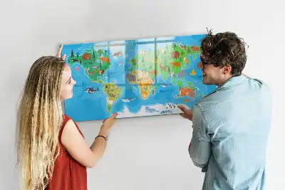 Pizarra magnética de pared con diseño de mapa de dibujos animados y rotulador