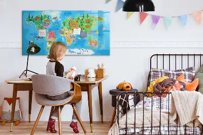 Pizarra magnética de pared con diseño de mapa de dibujos animados y rotulador