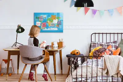 Pizarra magnética de pared con diseño de mapa de dibujos animados y rotulador