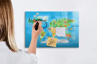 Pizarra magnética de pared con diseño de mapa de dibujos animados y rotulador