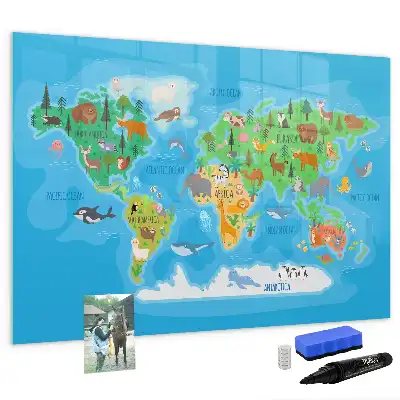 Pizarra magnética de pared con diseño de mapa de dibujos animados y rotulador