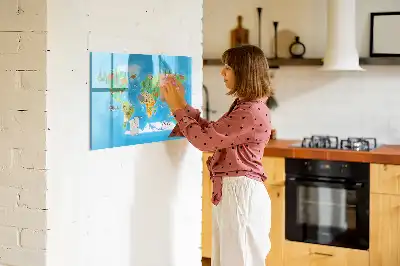 Pizarra magnética de pared con diseño de mapa de dibujos animados y rotulador
