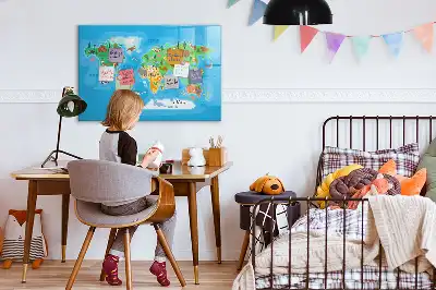 Pizarra magnética de pared con diseño de mapa de dibujos animados y rotulador
