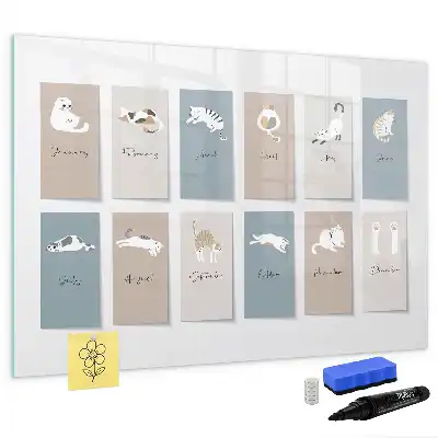 Pizarra borrable de cristal con imanes calendario con diseño de gatos