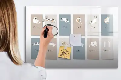 Pizarra borrable de cristal con imanes calendario con diseño de gatos