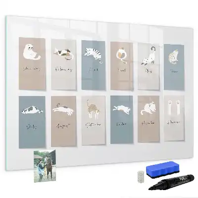 Pizarra borrable de cristal con imanes calendario con diseño de gatos