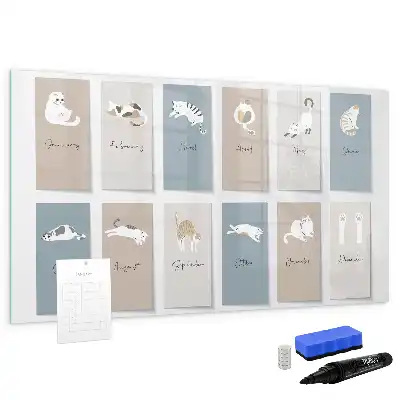 Pizarra borrable de cristal con imanes calendario con diseño de gatos