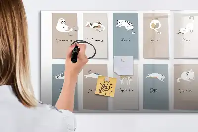 Pizarra borrable de cristal con imanes calendario con diseño de gatos