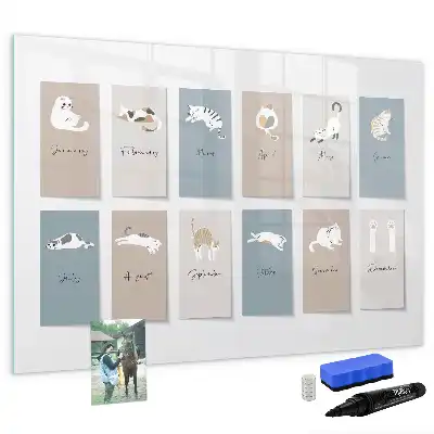Pizarra borrable de cristal con imanes calendario con diseño de gatos