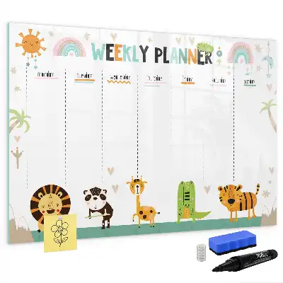 Pizarra magnética de pared con rotulador planificador semanal con diseño de animales