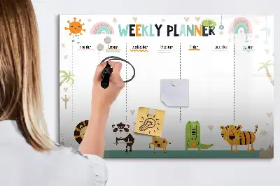 Pizarra magnética de pared con rotulador planificador semanal con diseño de animales