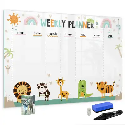 Pizarra magnética de pared con rotulador planificador semanal con diseño de animales
