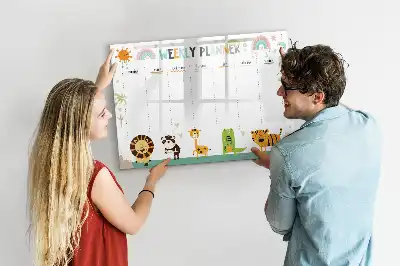 Pizarra magnética de pared con rotulador planificador semanal con diseño de animales