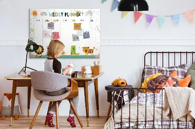 Pizarra magnética de pared con rotulador planificador semanal con diseño de animales