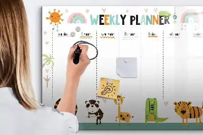Pizarra magnética de pared con rotulador planificador semanal con diseño de animales
