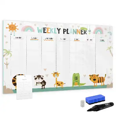 Pizarra magnética de pared con rotulador planificador semanal con diseño de animales