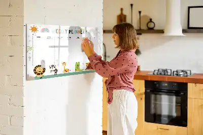 Pizarra magnética de pared con rotulador planificador semanal con diseño de animales