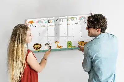 Pizarra magnética de pared con rotulador planificador semanal con diseño de animales