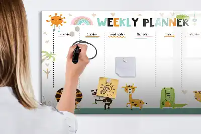 Pizarra magnética de pared con rotulador planificador semanal con diseño de animales