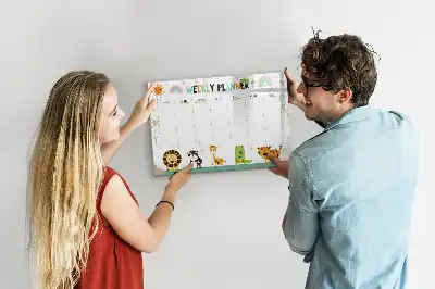 Pizarra magnética de pared con rotulador planificador semanal con diseño de animales