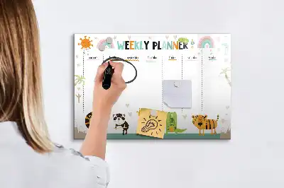 Pizarra magnética de pared con rotulador planificador semanal con diseño de animales