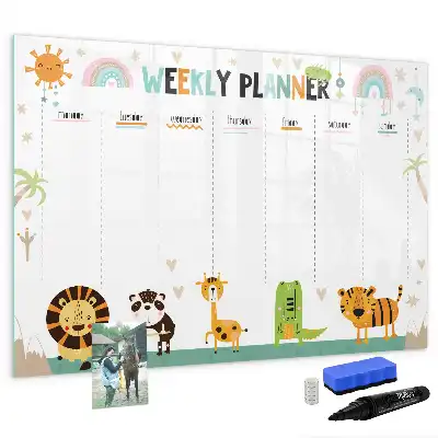 Pizarra magnética de pared con rotulador planificador semanal con diseño de animales