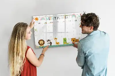 Pizarra magnética de pared con rotulador planificador semanal con diseño de animales
