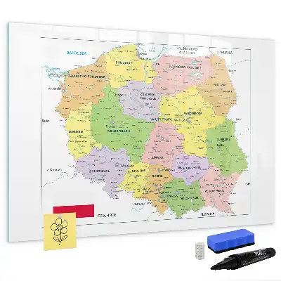 Pizarra de cristal magnética borrable con diseño de mapa de Polonia