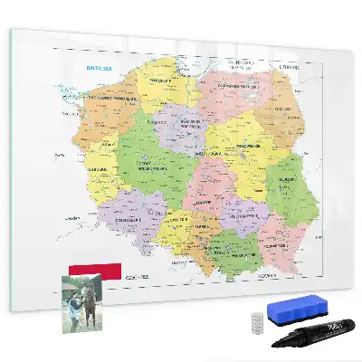 Pizarra de cristal magnética borrable con diseño de mapa de Polonia
