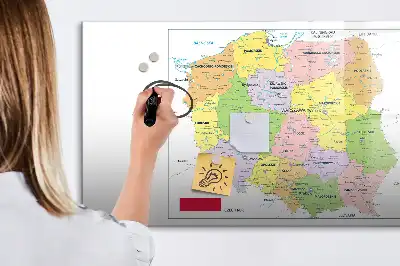 Pizarra de cristal magnética borrable con diseño de mapa de Polonia