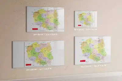 Pizarra de cristal magnética borrable con diseño de mapa de Polonia