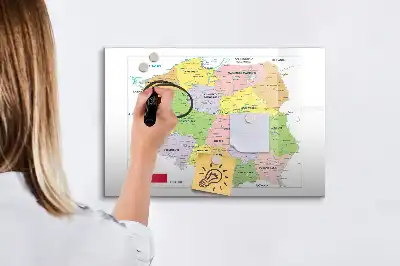 Pizarra de cristal magnética borrable con diseño de mapa de Polonia