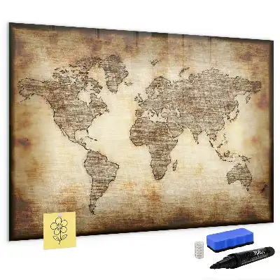 Pizarra de cristal magnética con diseño de mapa del mundo antiguo