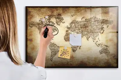 Pizarra de cristal magnética con diseño de mapa del mundo antiguo