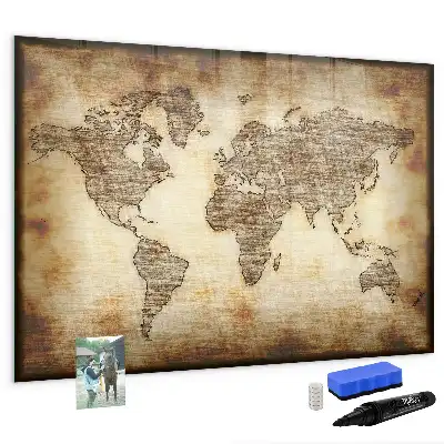 Pizarra de cristal magnética con diseño de mapa del mundo antiguo