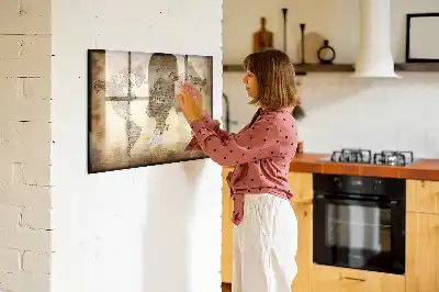 Pizarra de cristal magnética con diseño de mapa del mundo antiguo