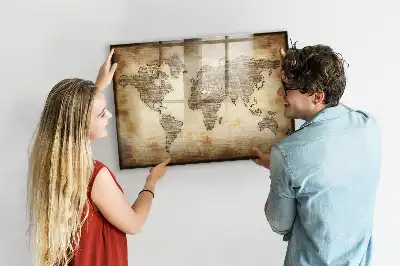 Pizarra de cristal magnética con diseño de mapa del mundo antiguo