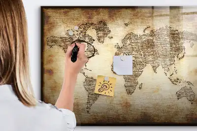 Pizarra de cristal magnética con diseño de mapa del mundo antiguo