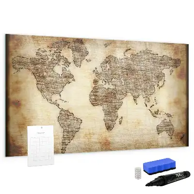 Pizarra de cristal magnética con diseño de mapa del mundo antiguo